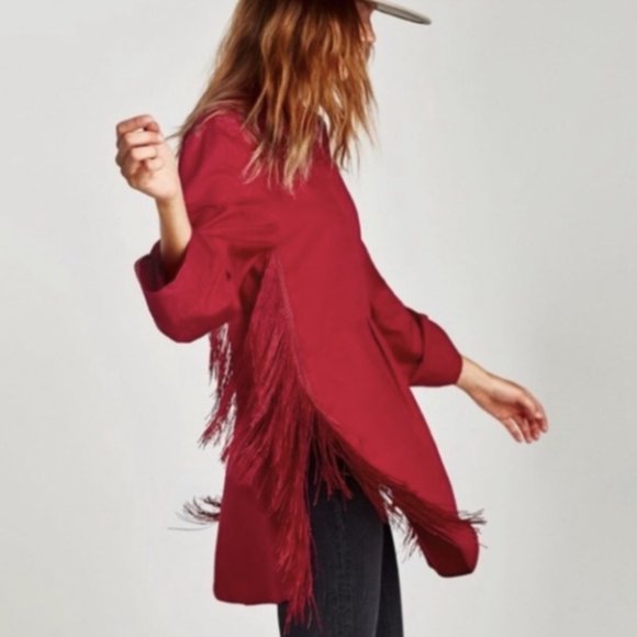 Zara Tops - Zara I Red Tunic Blouse W/ Tassels On Sides Medium